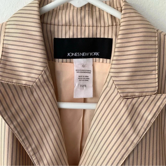 Vintage Jones New York Pink Peach Striped Silk Fitted Blazer Jacket Top - Picture 2 of 5